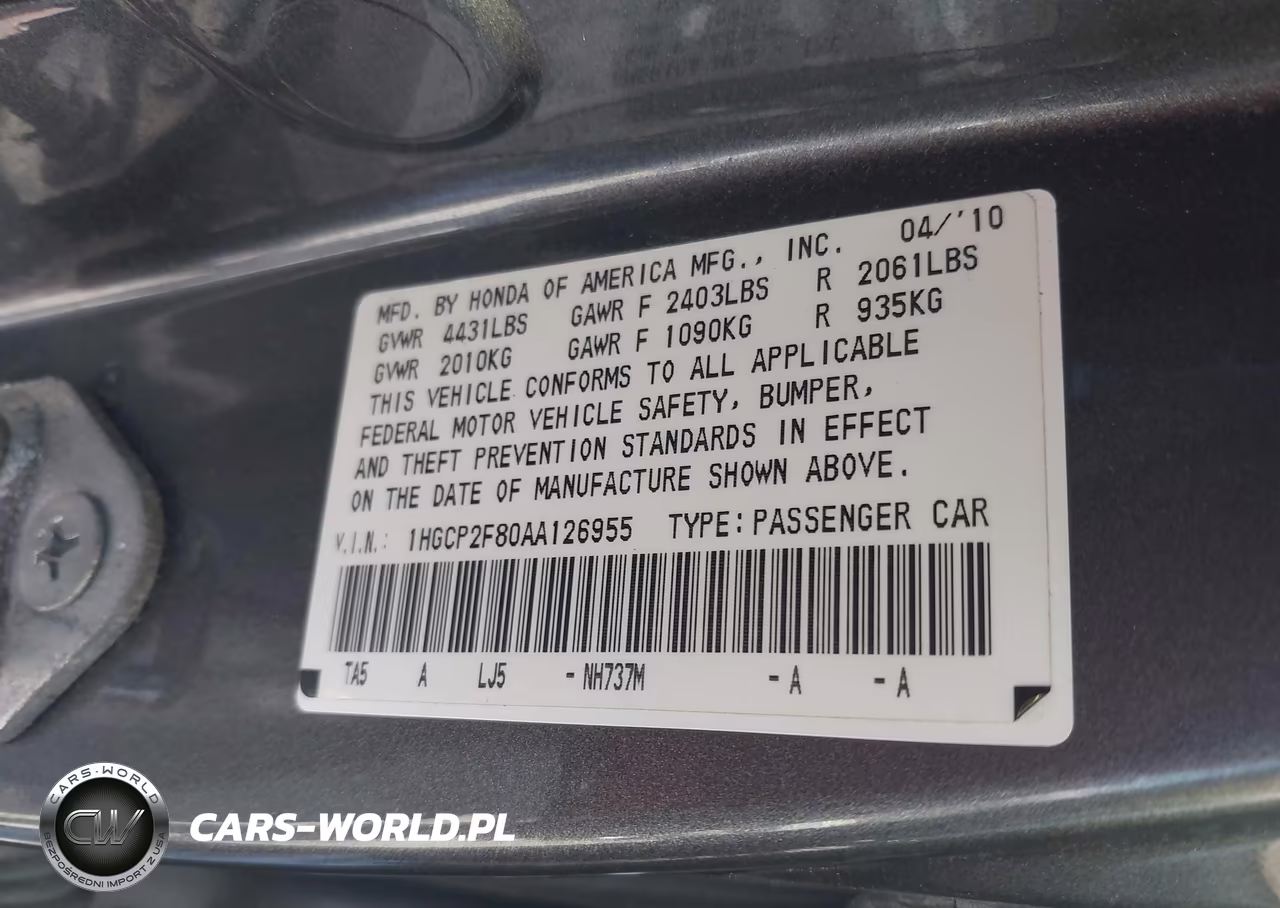 2010 Honda Accord 2.4 Ex-L VIN:1HGCP2F80AA126955 - 9
