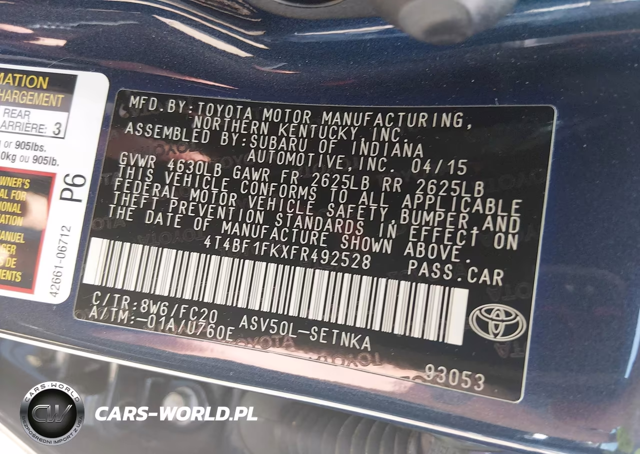 2015 Toyota Camry Le VIN:4T4BF1FKXFR492528 - 9