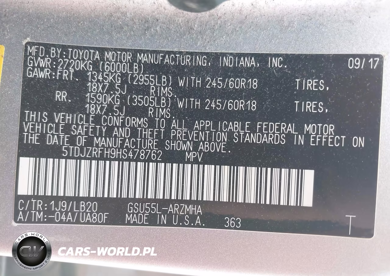 2017 Toyota Highlander Xle VIN:5TDJZRFH9HS478762 - 9