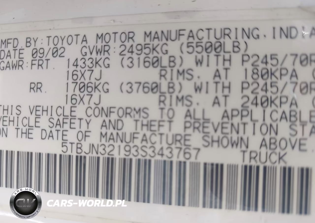 2003 Toyota Tundra VIN:5TBJN32193S343767 - 9