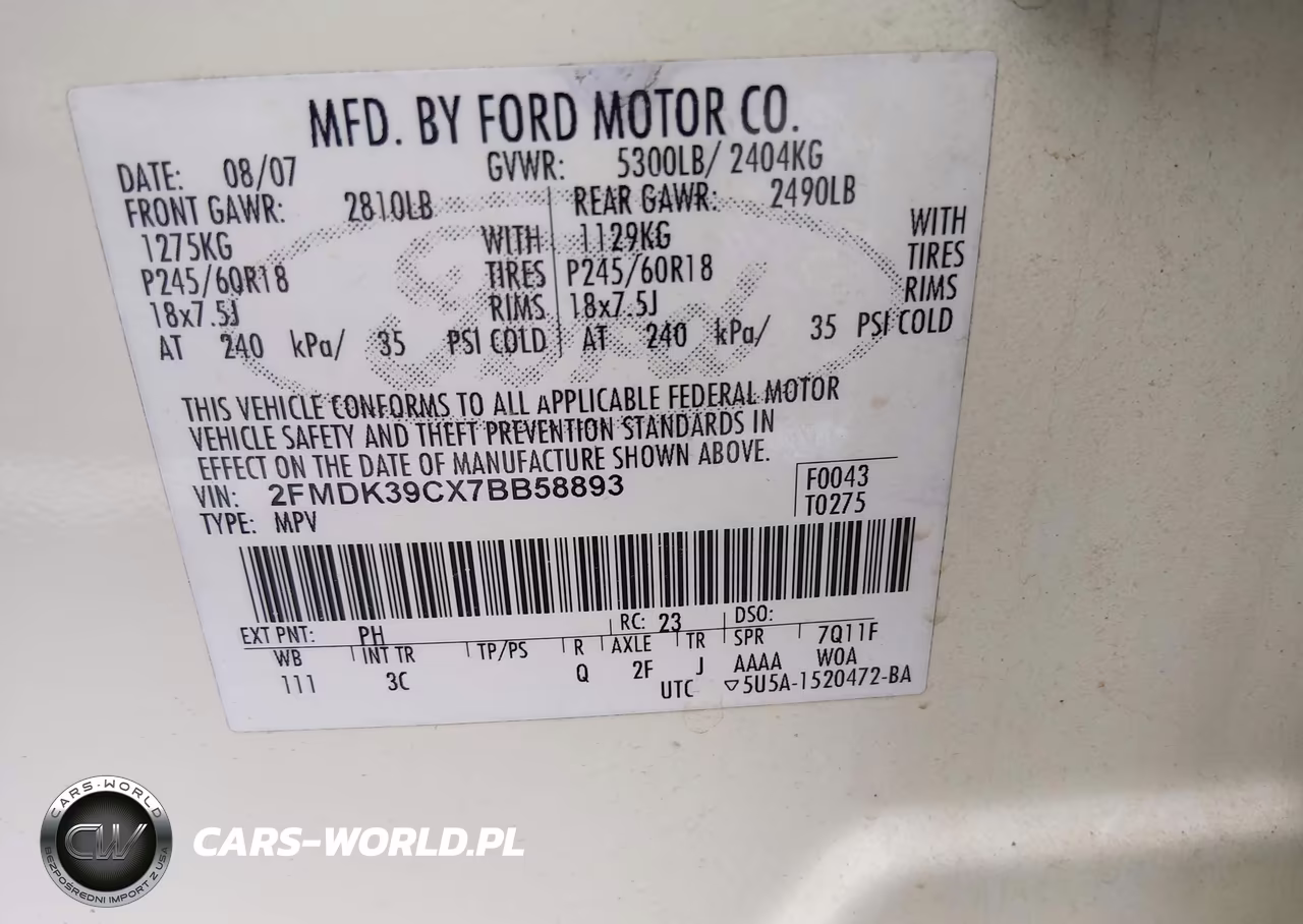 2007 Ford Edge Sel Plus VIN:2FMDK39CX7BB58893 - 9