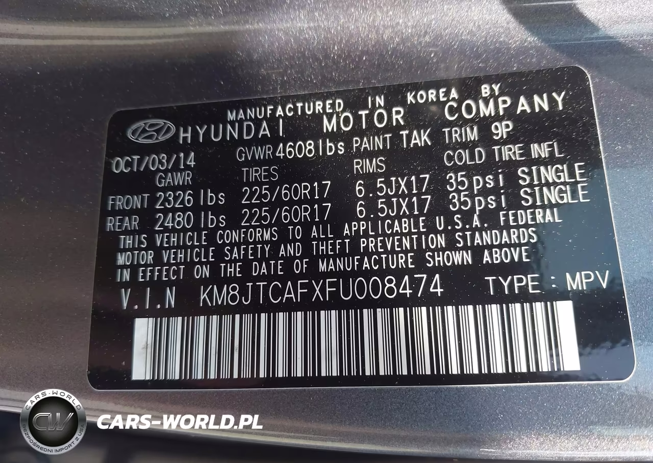 2015 Hyundai Tucson Gls VIN:KM8JTCAFXFU008474 - 9