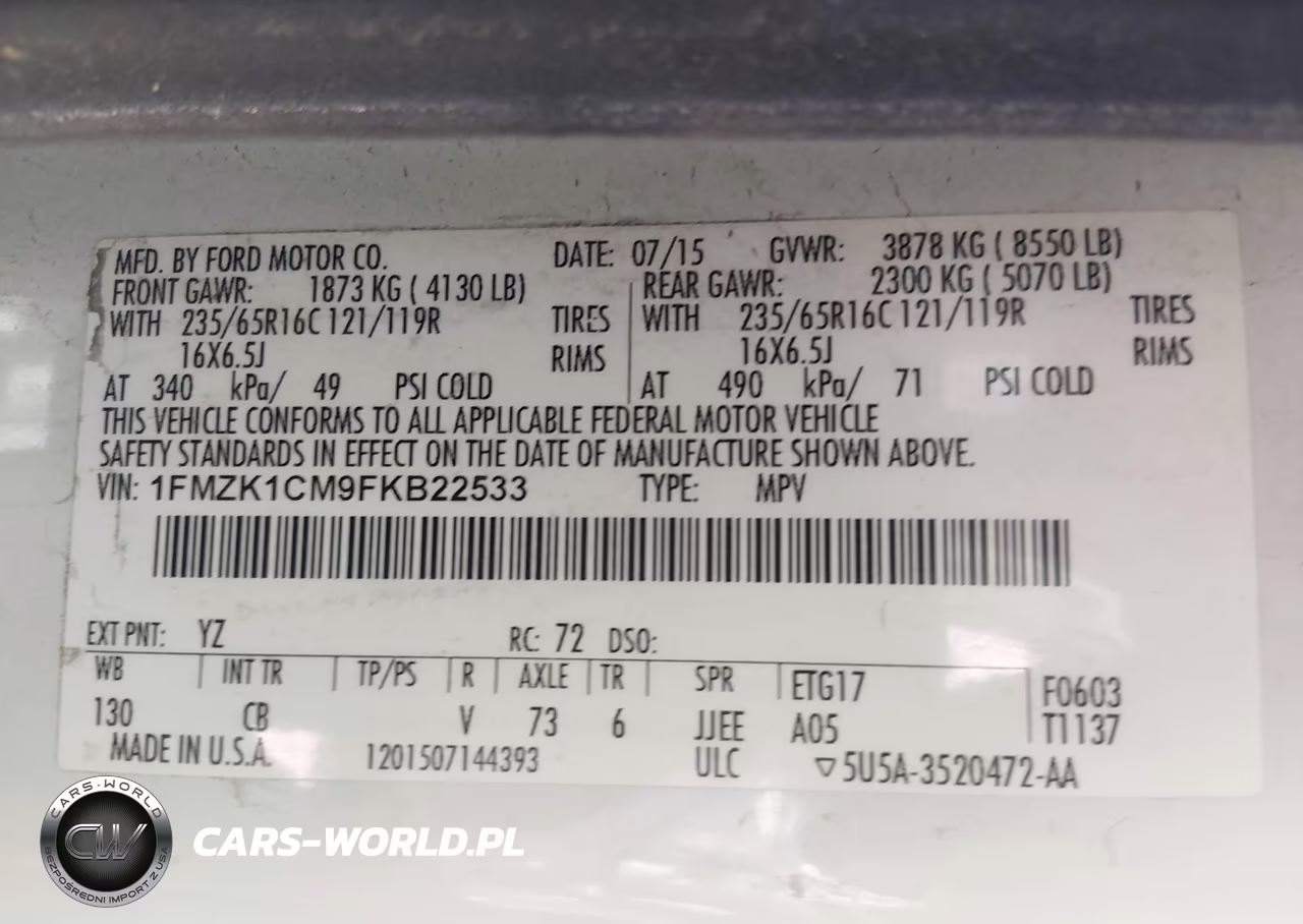 2015 Ford Transit-150 Xlt VIN:1FMZK1CM9FKB22533 - 9