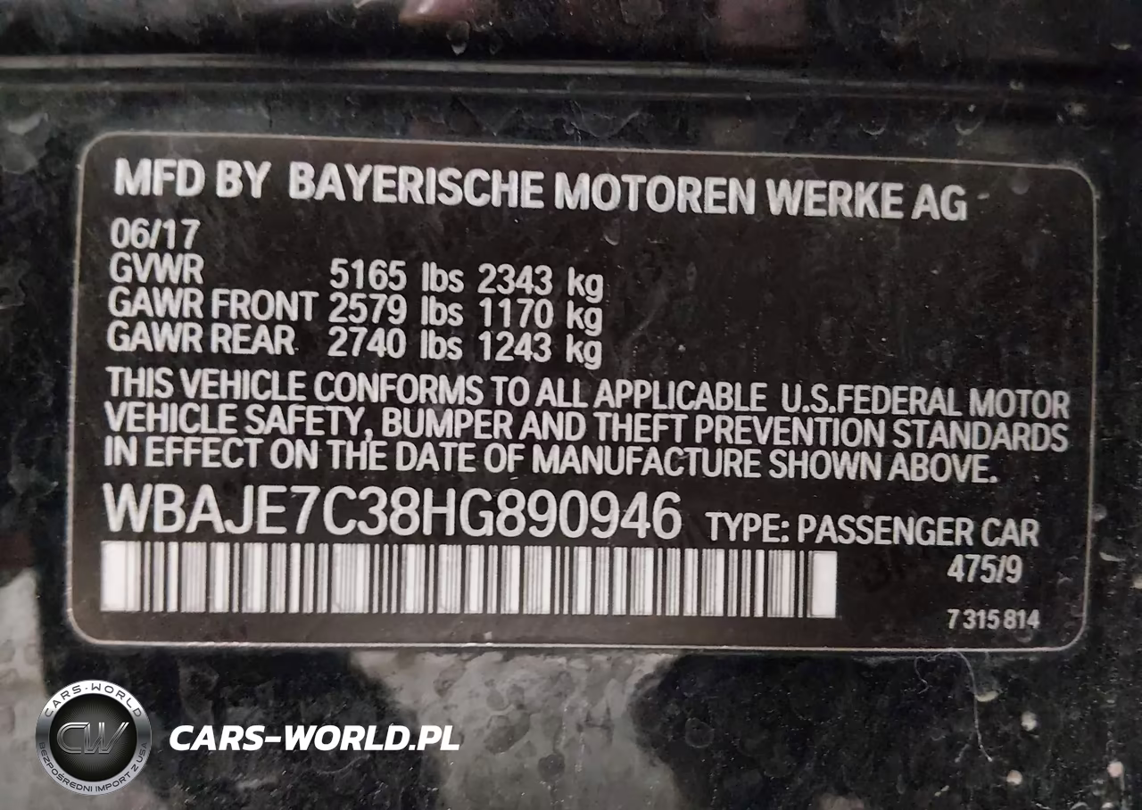 2017 BMW 540I xDrive VIN:WBAJE7C38HG890946 - 9