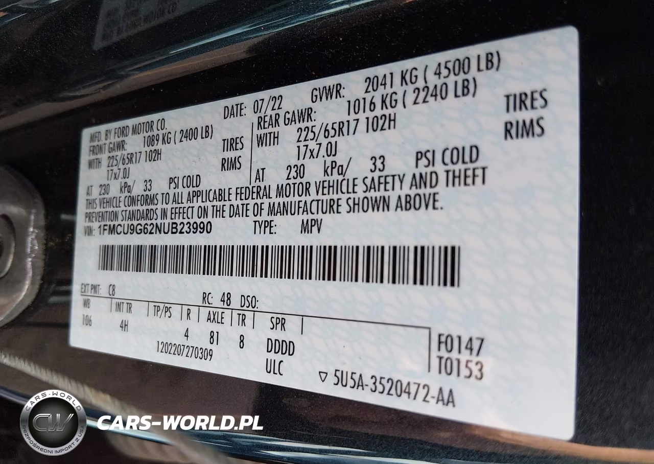2022 Ford Escape Se VIN:1FMCU9G62NUB23990 - 9