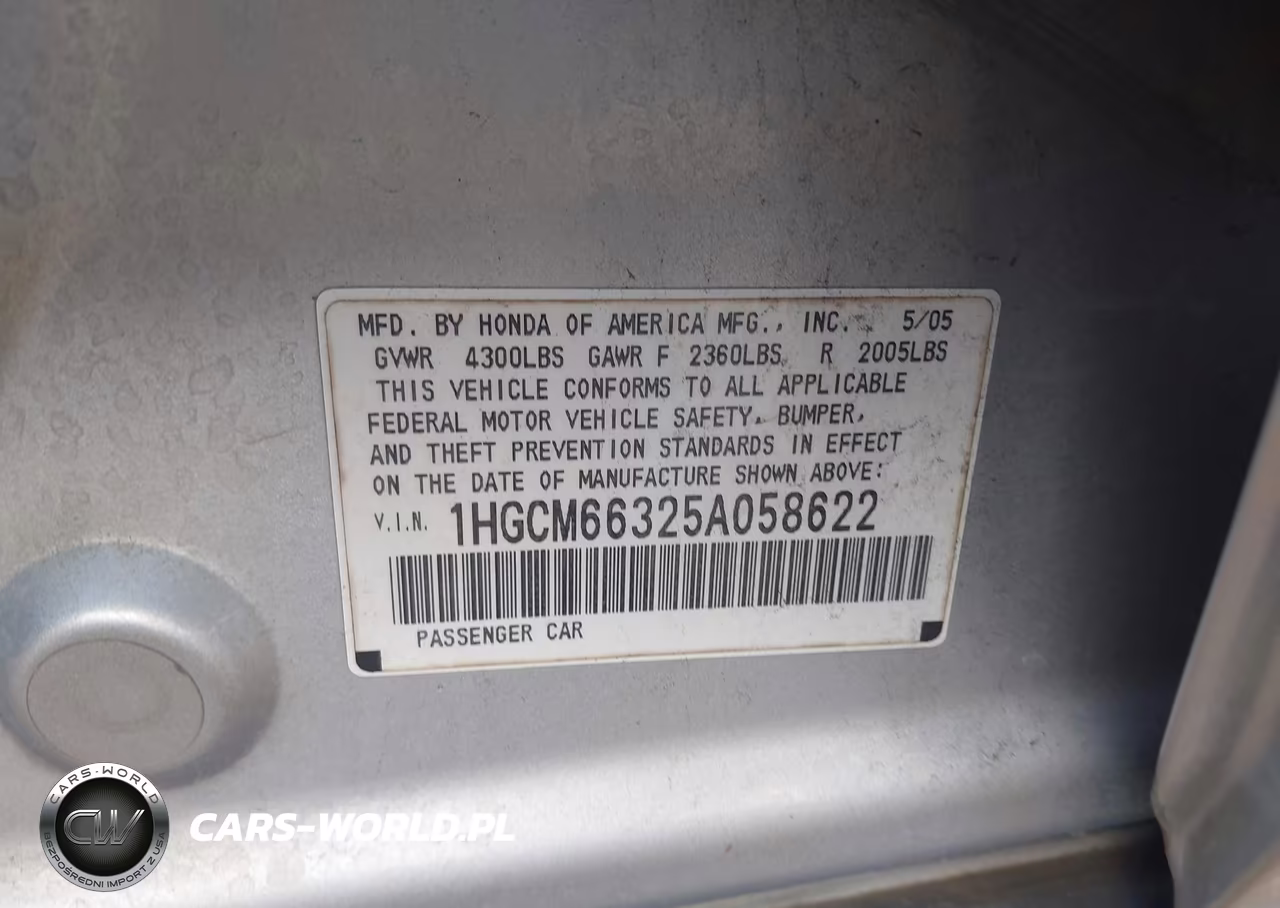 2005 Honda Accord 3.0 Lx VIN:1HGCM66325A058622 - 9