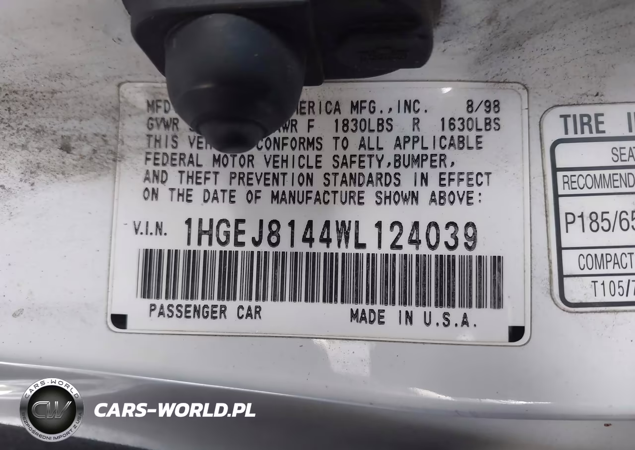 1998 Honda Civic Ex VIN:1HGEJ8144WL124039 - 9