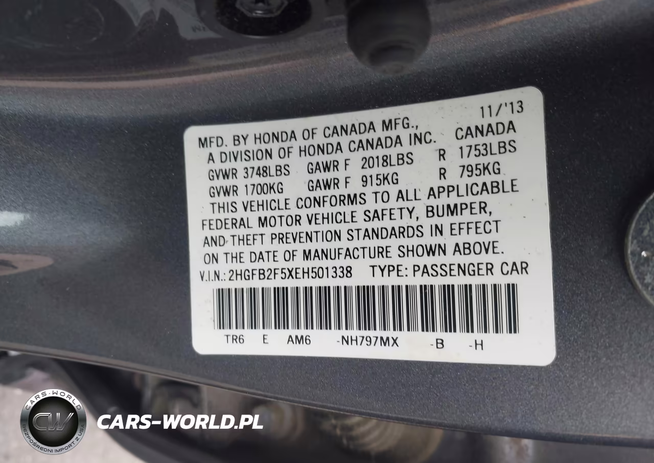 2014 Honda Civic Lx VIN:2HGFB2F5XEH501338 - 9