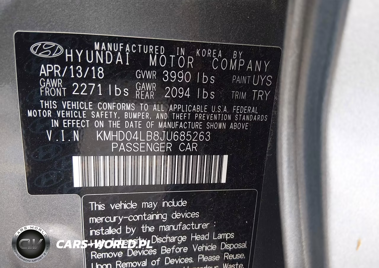 2018 Hyundai Elantra Sport VIN:KMHD04LB8JU685263 - 9