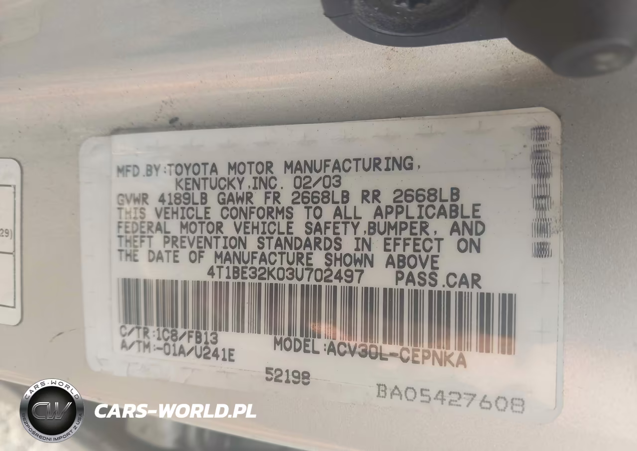 2003 Toyota Camry Le VIN:4T1BE32K03U702497 - 9