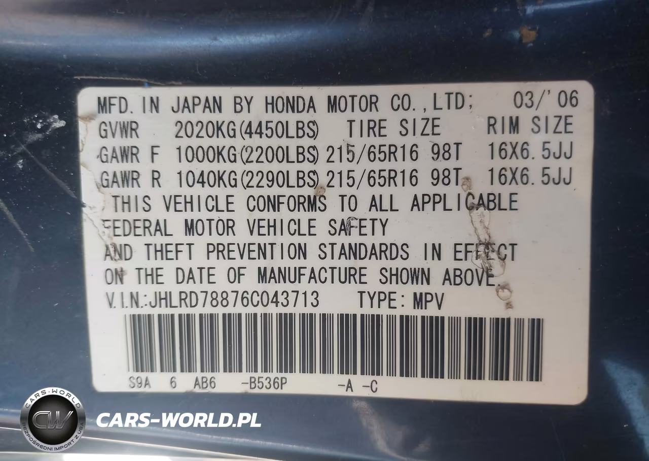 2006 Honda Cr-V Ex VIN:JHLRD78876C043713 - 9
