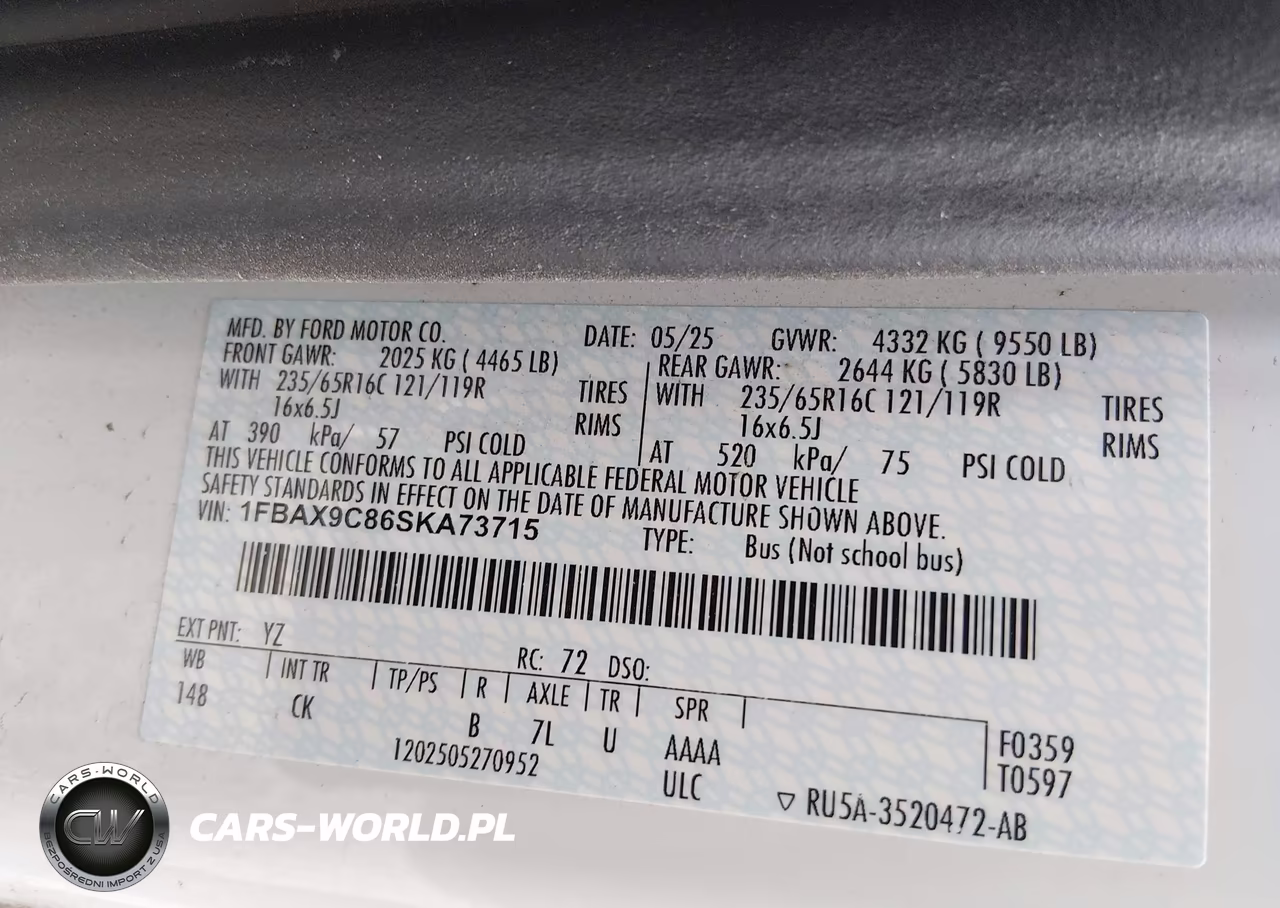 2025 Ford Transit-350 Passenger Van Xlt VIN:1FBAX9C86SKA73715 - 9