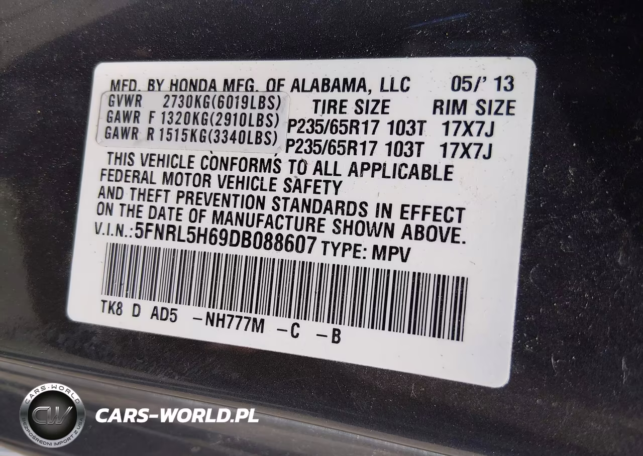 2013 Honda Odyssey Ex-L VIN:5FNRL5H69DB088607 - 9