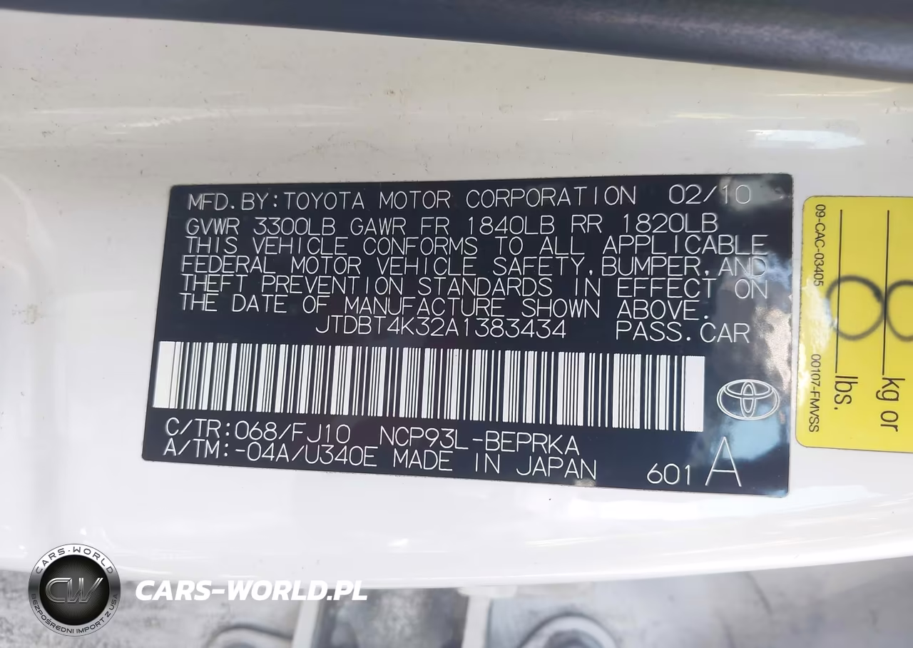 2010 Toyota Yaris VIN:JTDBT4K32A1383434 - 9