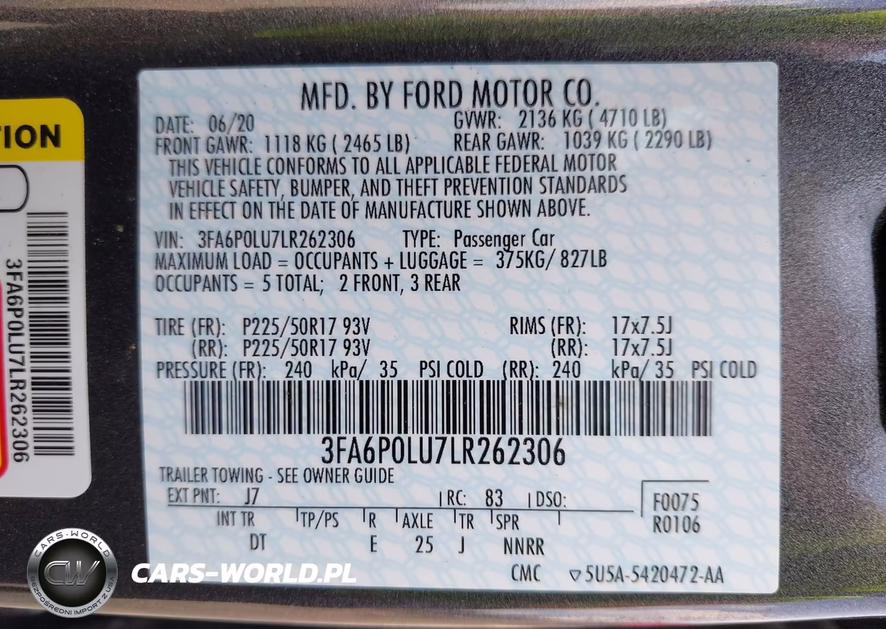2020 Ford Fusion Hybrid Se VIN:3FA6P0LU7LR262306 - 9