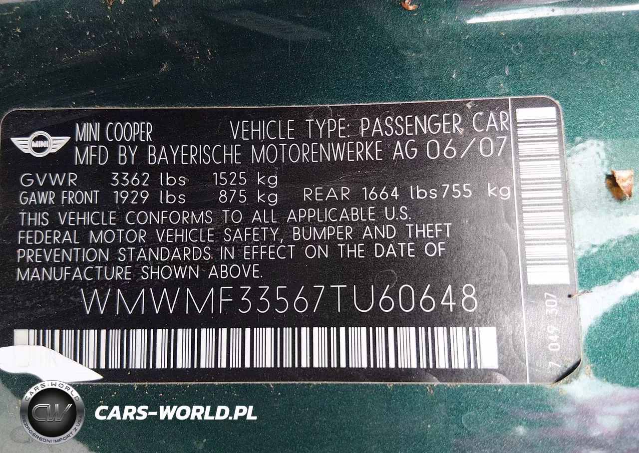 2007 Mini Cooper VIN:WMWMF33567TU60648 - 9