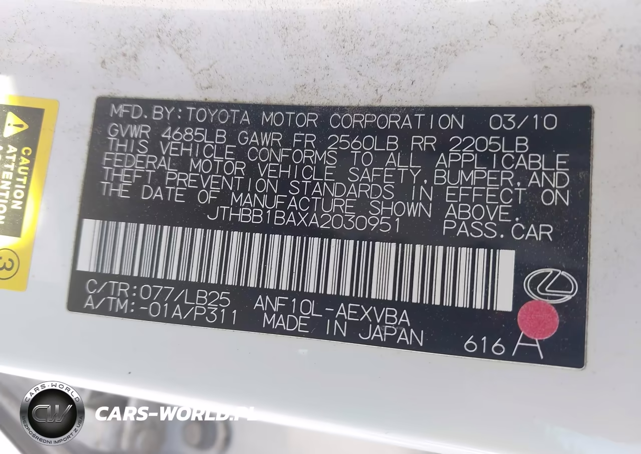2010 Lexus Hs 250H VIN:JTHBB1BAXA2030951 - 9