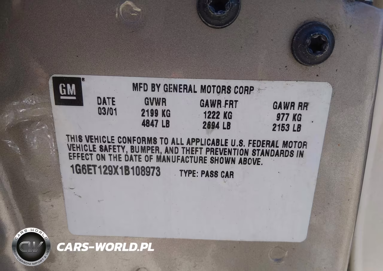 2001 Cadillac Eldorado Etc VIN:1G6ET129X1B108973 - 9