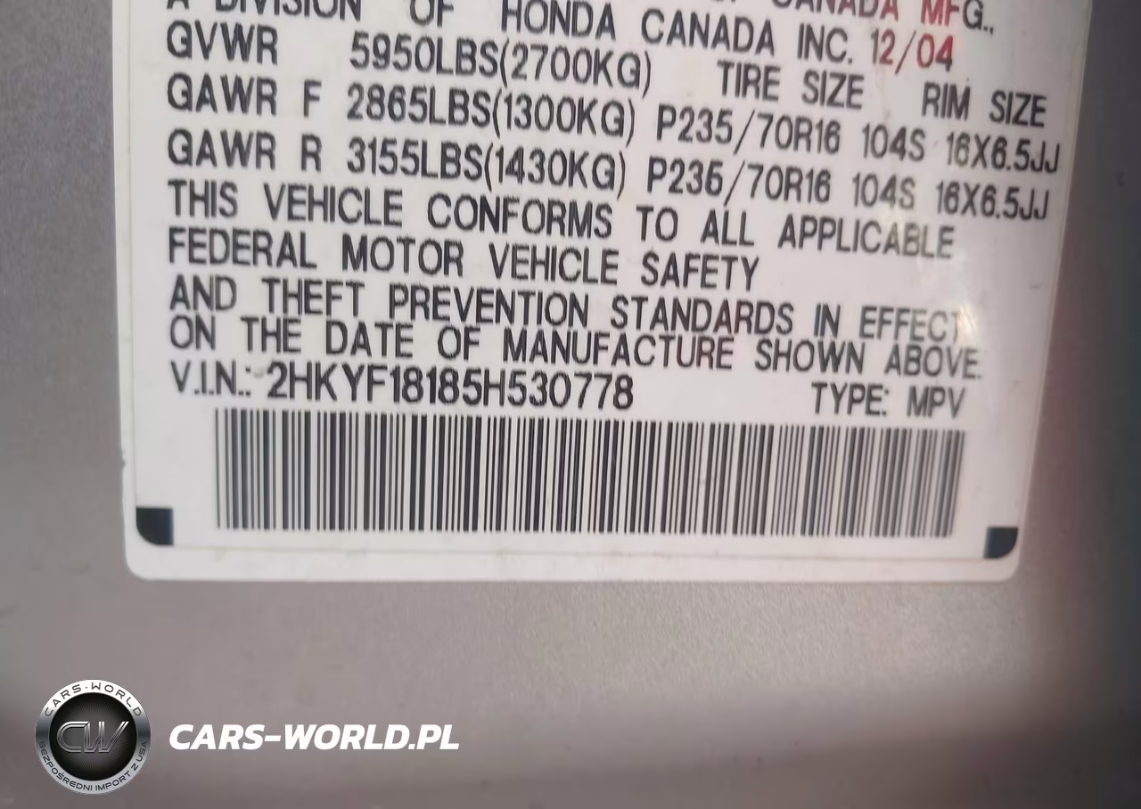 2005 Honda Pilot Lx VIN:2HKYF18185H530778 - 9