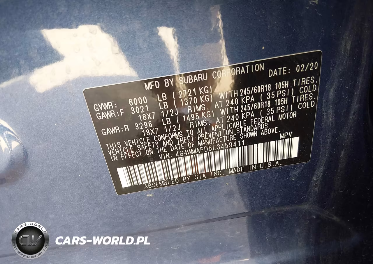 2020 Subaru Ascent Premium VIN:4S4WMAFD5L3459411 - 9