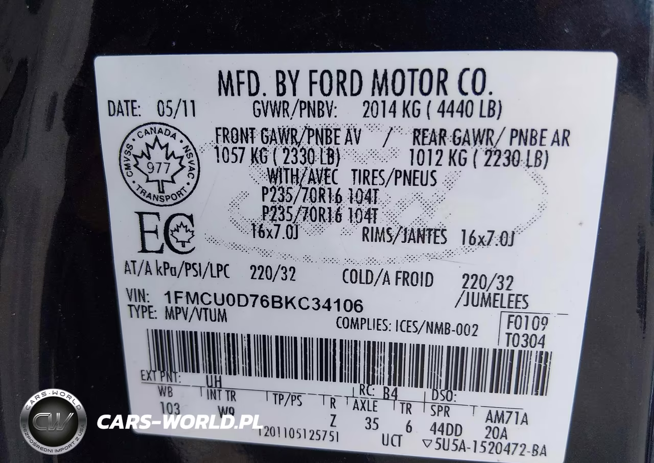 2011 Ford Escape Xlt Automatic VIN:1FMCU0D76BKC34106 - 9