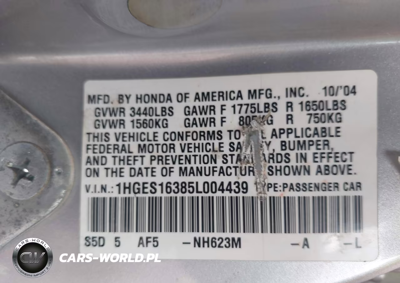 2005 Honda Civic Vp VIN:1HGES16385L004439 - 9