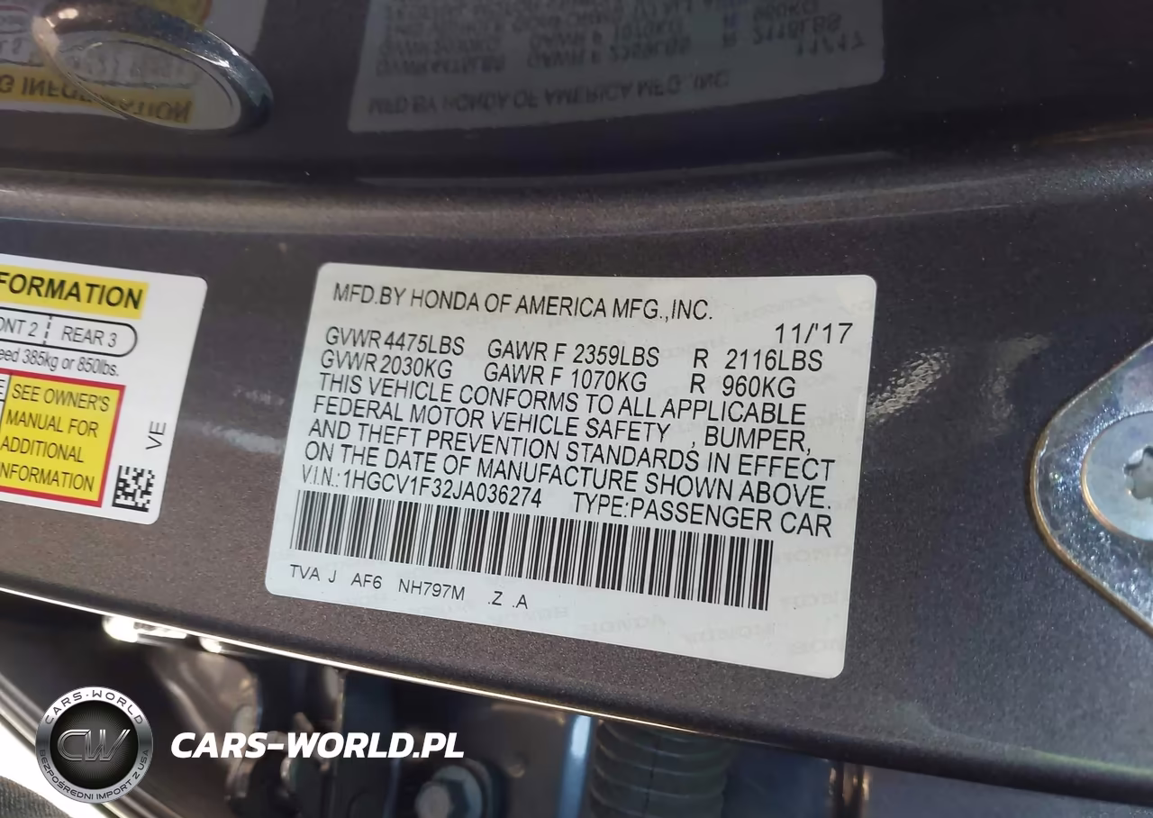 2018 Honda Accord Sport VIN:1HGCV1F32JA036274 - 9
