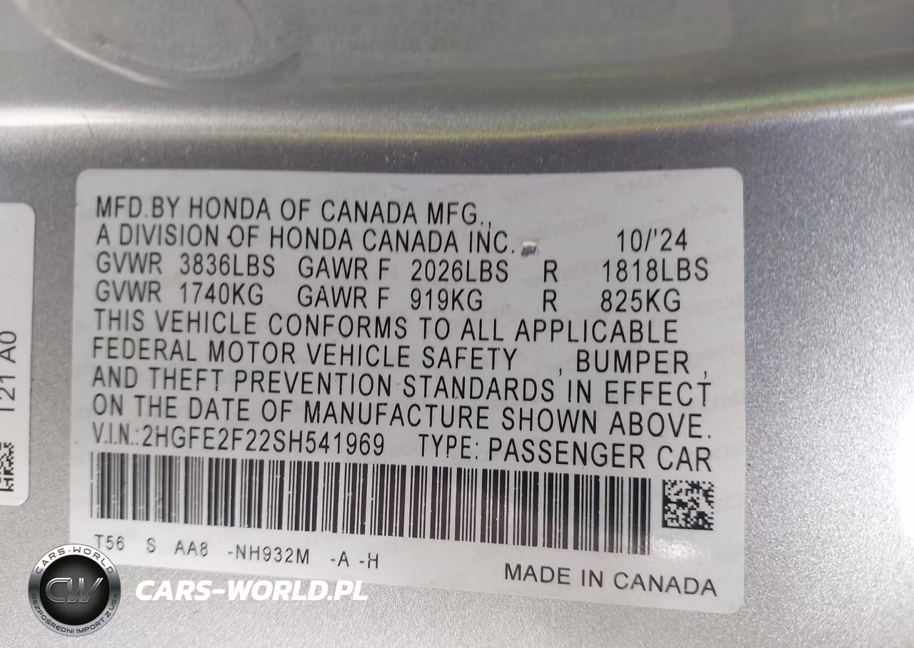 2025 Honda Civic Lx VIN:2HGFE2F22SH541969 - 9