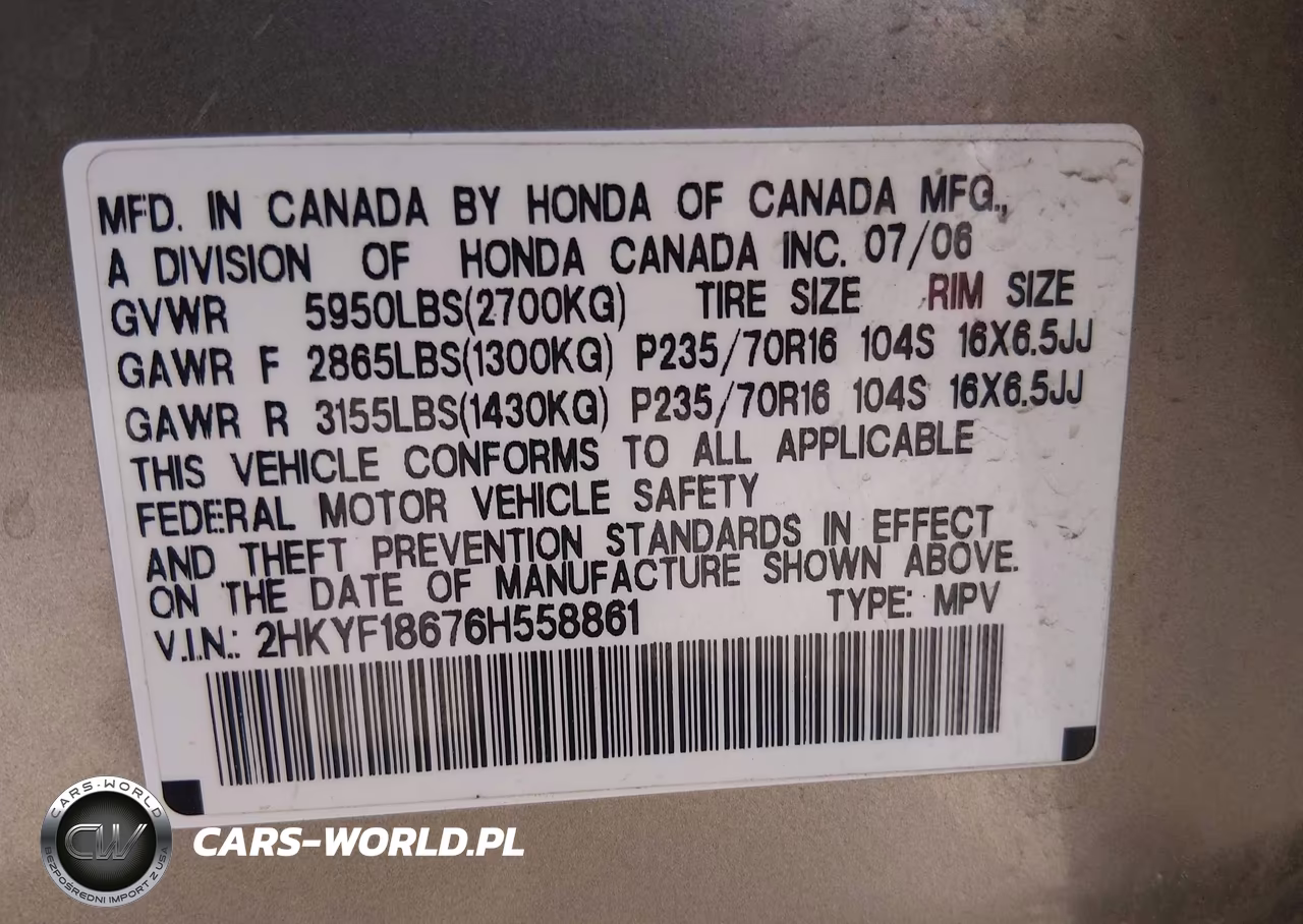 2006 Honda Pilot Ex-L VIN:2HKYF18676H558861 - 9