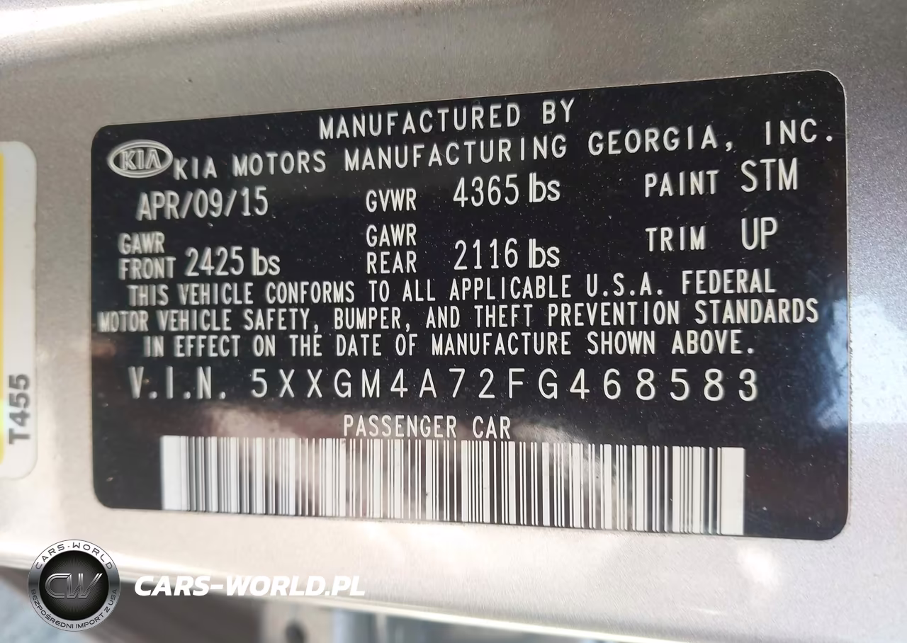 2015 Kia Optima Lx VIN:5XXGM4A72FG468583 - 9