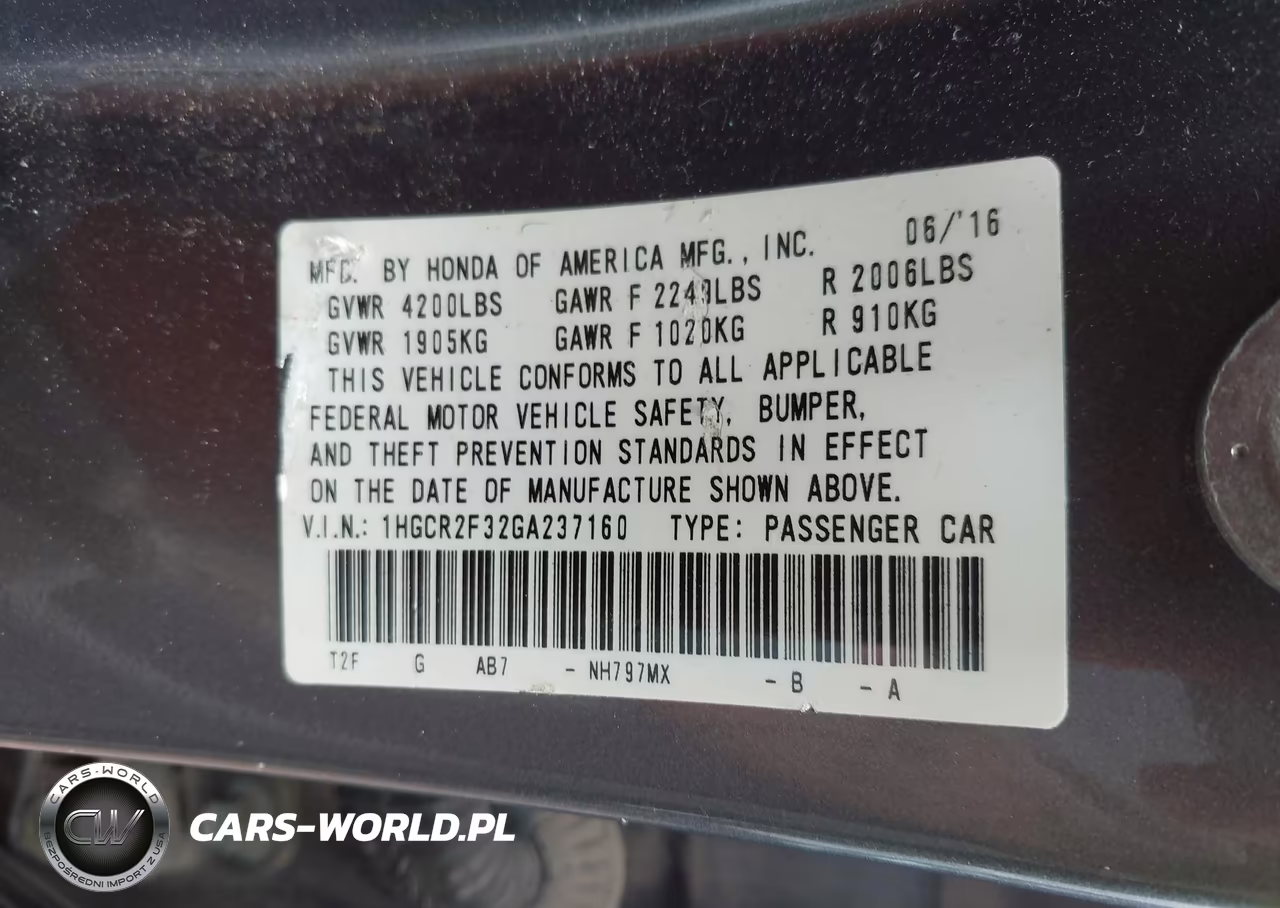 2016 Honda Accord Lx VIN:1HGCR2F32GA237160 - 9