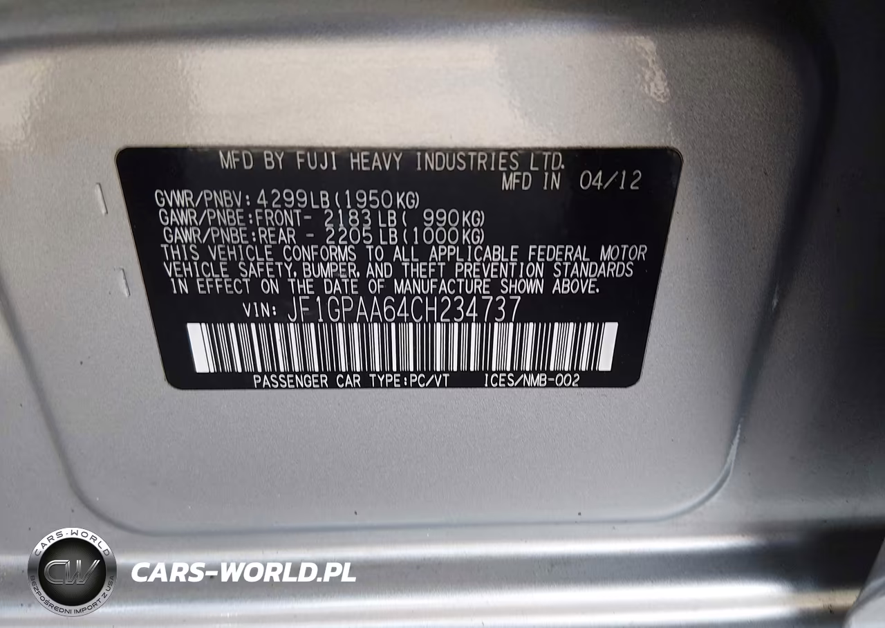 2012 Subaru Impreza 2.0I VIN:JF1GPAA64CH234737 - 9