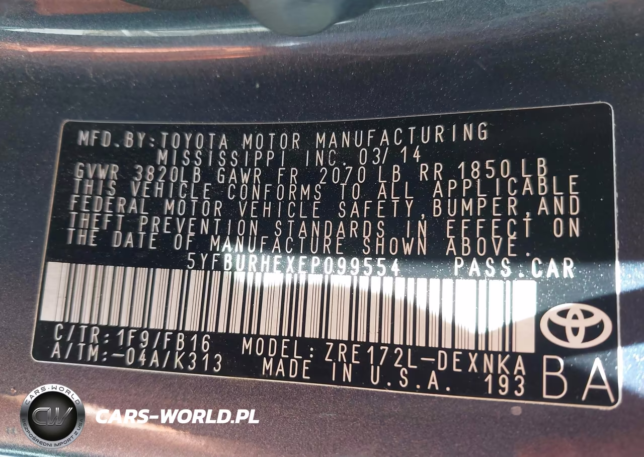 2014 Toyota Corolla Le Plus VIN:5YFBURHEXEP099554 - 9