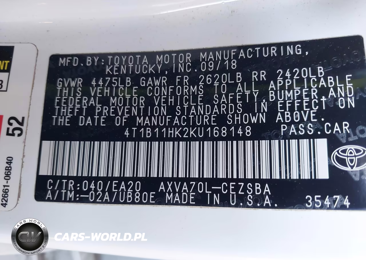 2019 Toyota Camry Se VIN:4T1B11HK2KU168148 - 9
