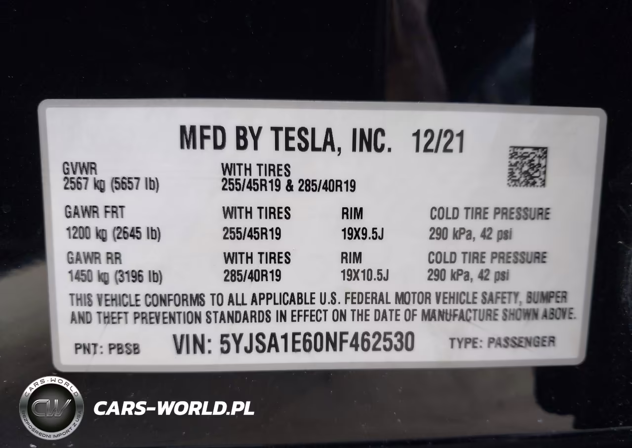 2022 Tesla Model S Plaid Tri Motor All-Wheel Drive VIN:5YJSA1E60NF462530 - 9