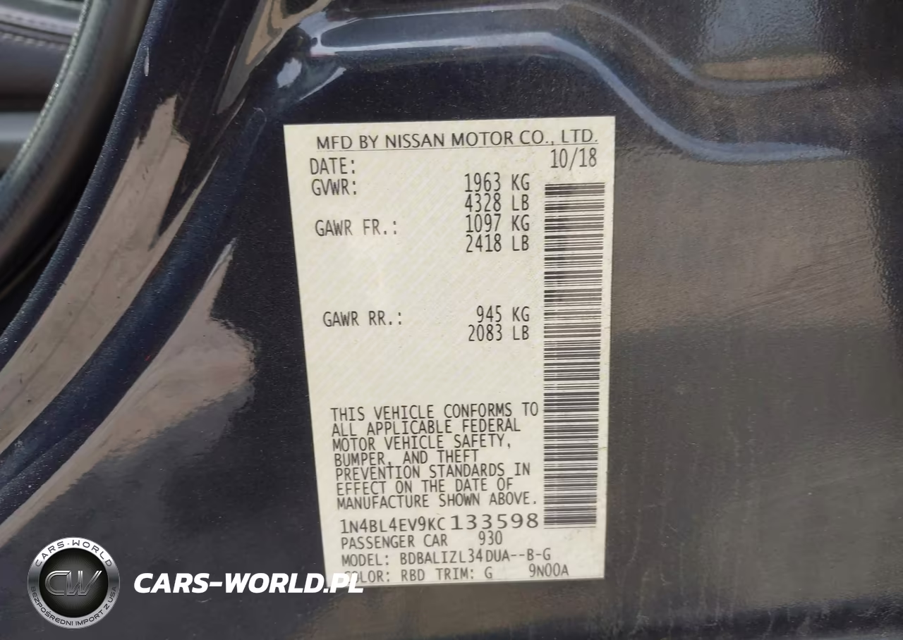2019 Nissan Altima 2.5 Sl VIN:1N4BL4EV9KC133598 - 9
