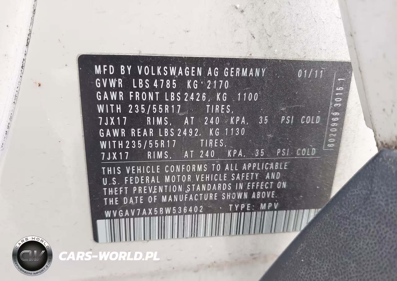 2011 Volkswagen Tiguan Se VIN:WVGAV7AX5BW536402 - 9