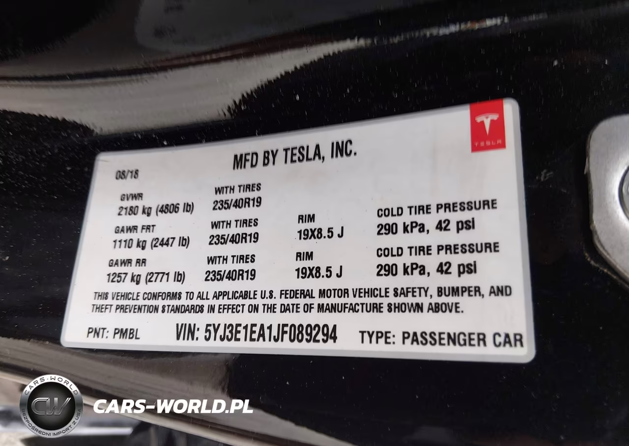 2018 Tesla Model 3 VIN:5YJ3E1EA1JF089294 - 9