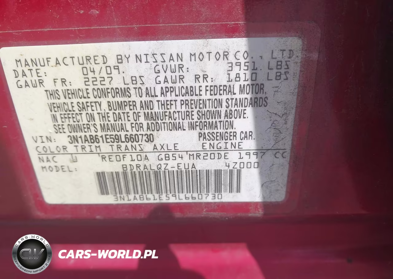 2009 Nissan Sentra 2.0 VIN:3N1AB61E59L660730 - 9
