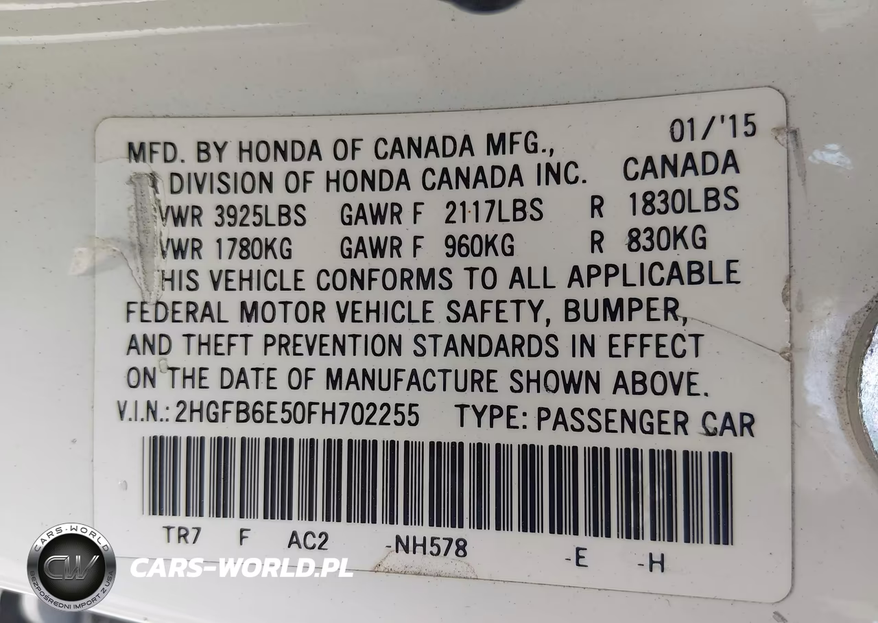 2015 Honda Civic Si VIN:2HGFB6E50FH702255 - 9