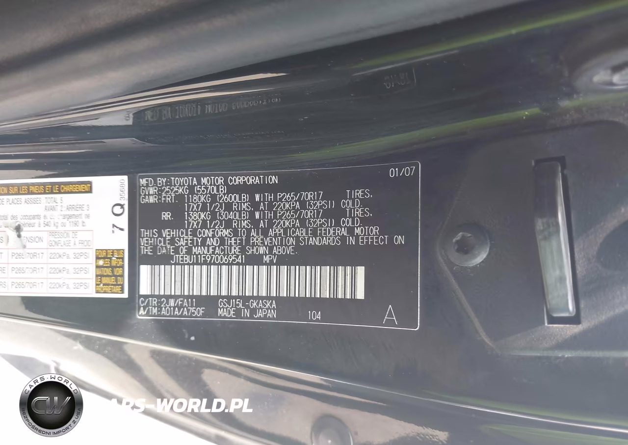 2007 Toyota Fj Cruiser VIN:JTEBU11F970069541 - 9