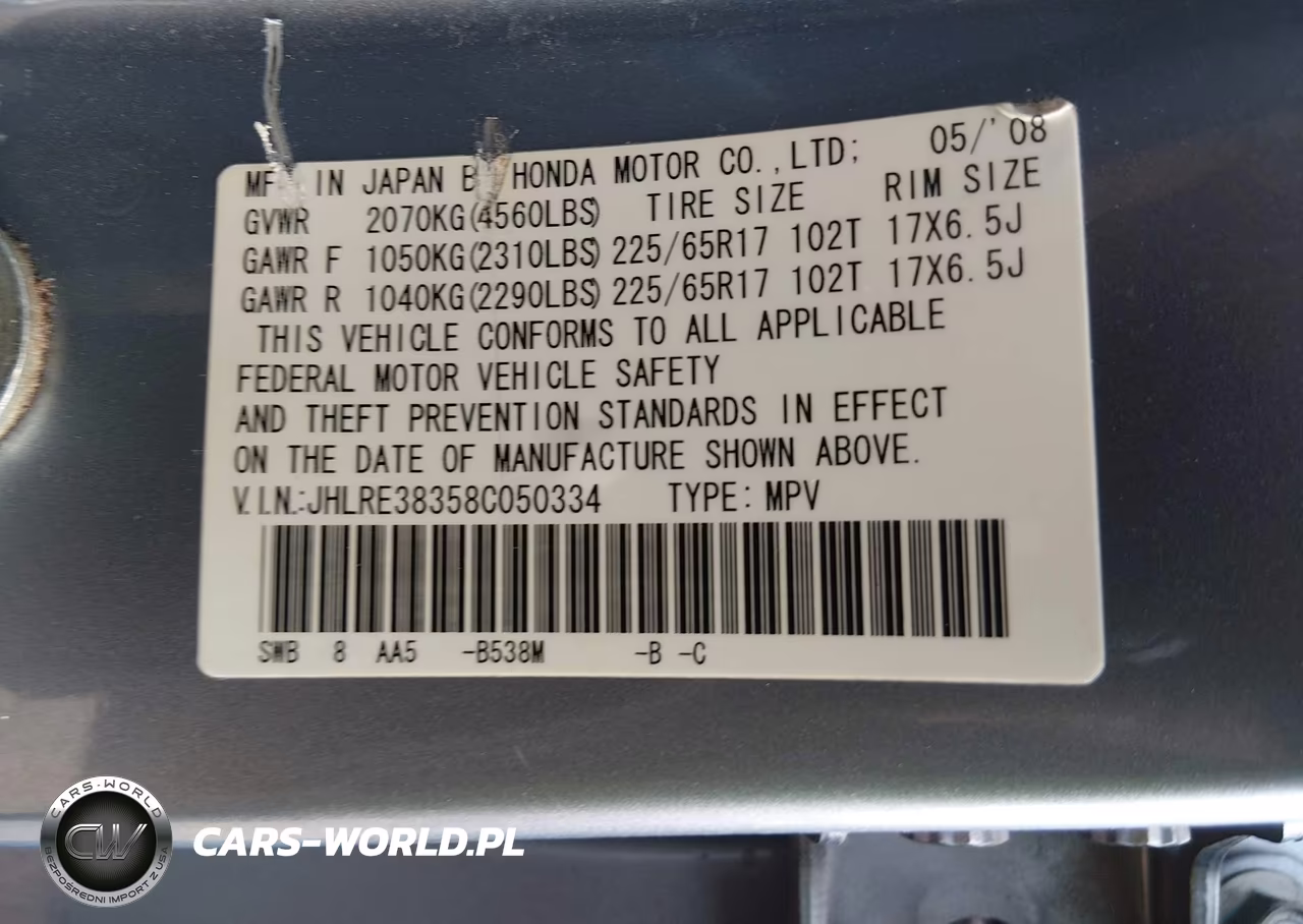 2008 Honda Cr-V Lx VIN:JHLRE38358C050334 - 9