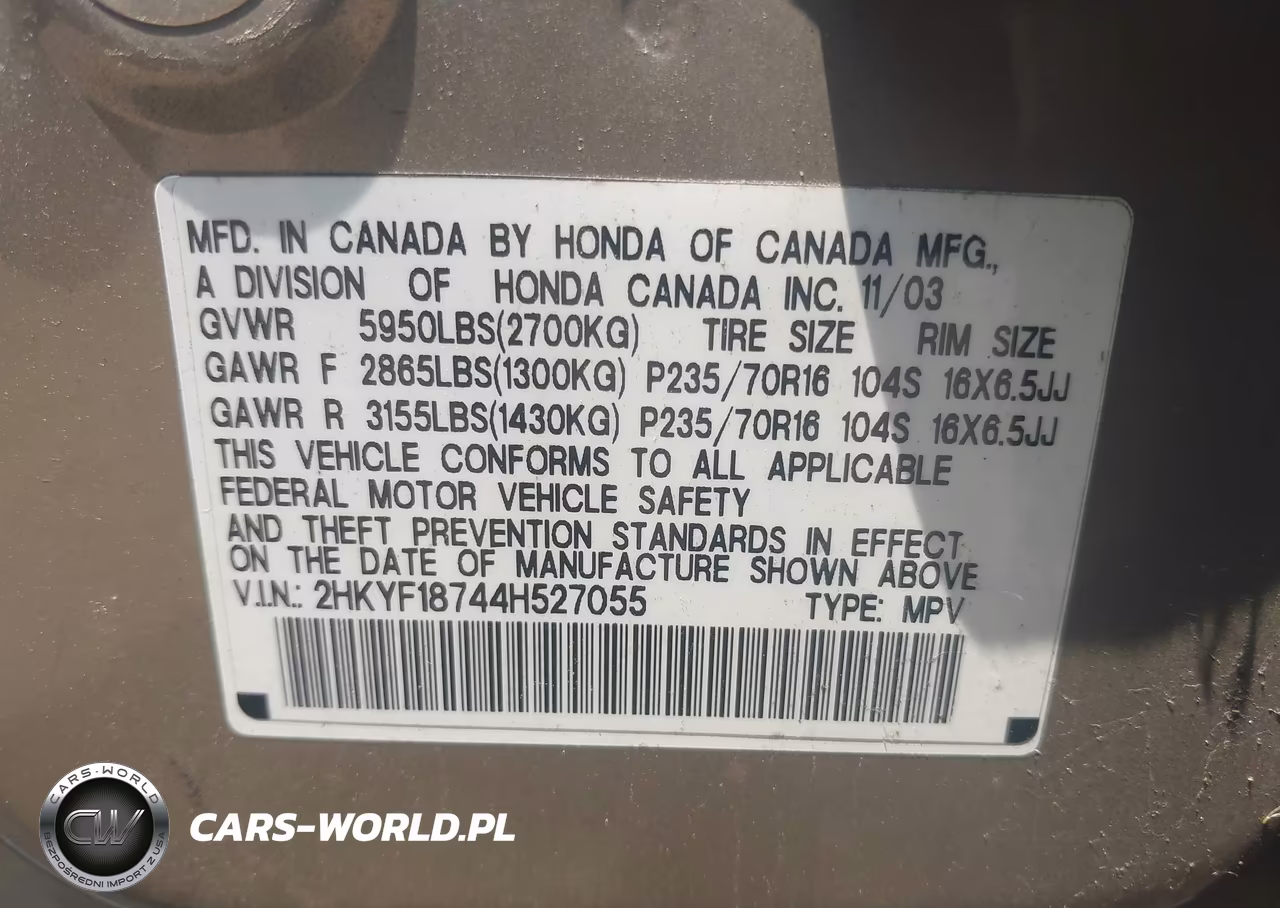 2004 Honda Pilot Ex-L VIN:2HKYF18744H527055 - 9