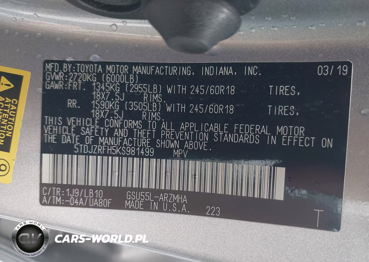 2019 Toyota Highlander Xle VIN:5TDJZRFH5KS981499 - 9