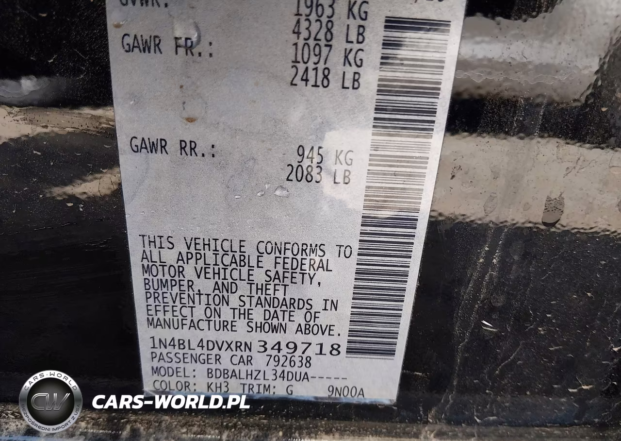 2024 Nissan Altima Sv Fwd VIN:1N4BL4DVXRN349718 - 9