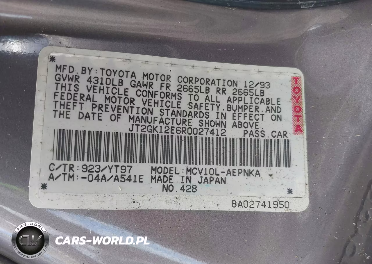 1994 Toyota Camry Le VIN:JT2GK12E6R0027412 - 9