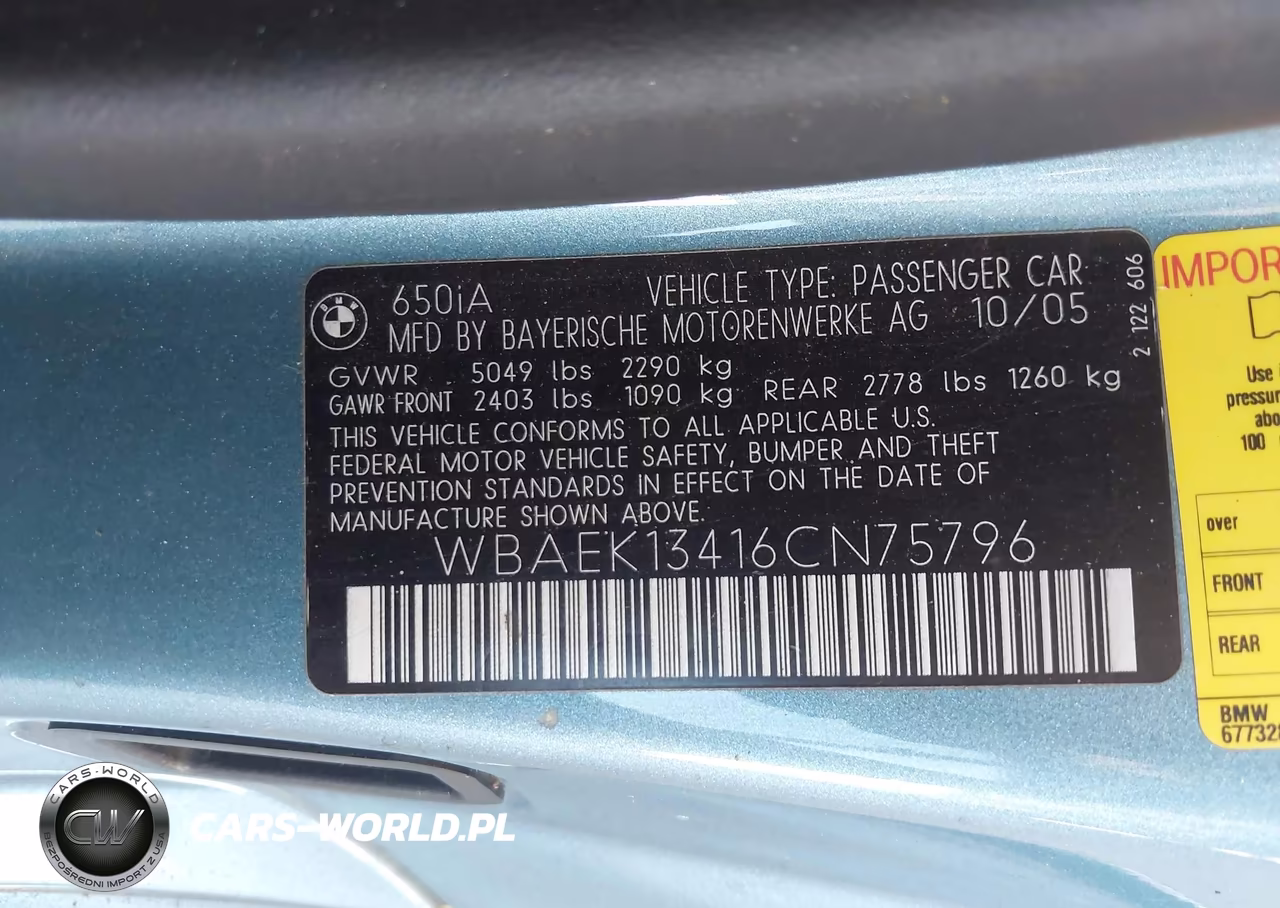 2006 BMW 650I VIN:WBAEK13416CN75796 - 9
