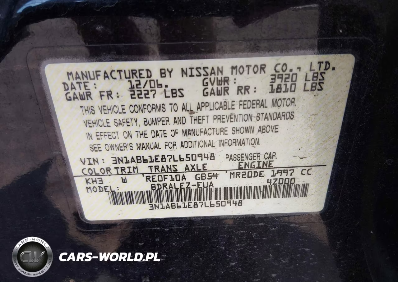 2007 Nissan Sentra 2.0S VIN:3N1AB61E87L650948 - 9