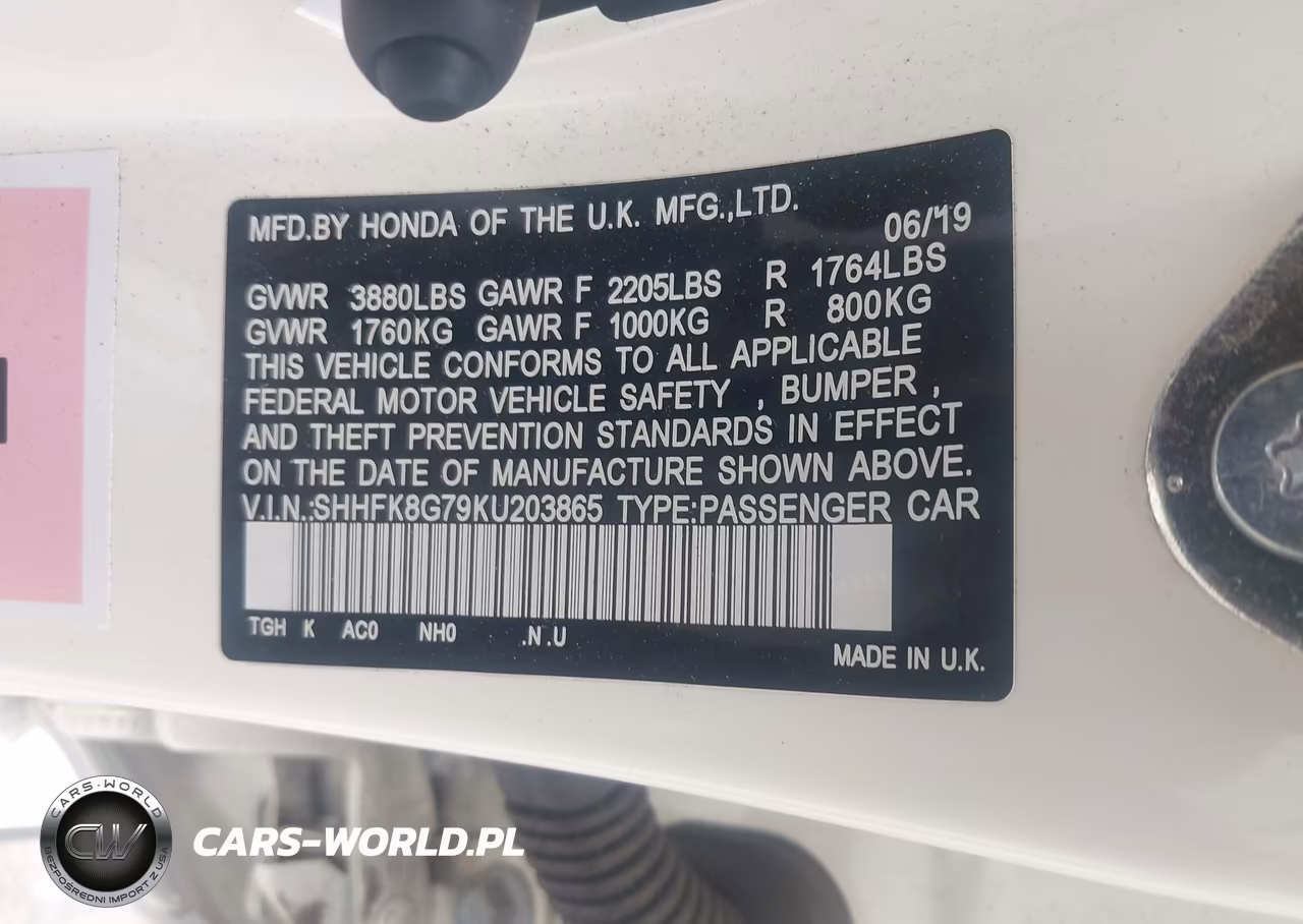2019 Honda Civic Type R Touring VIN:SHHFK8G79KU203865 - 9