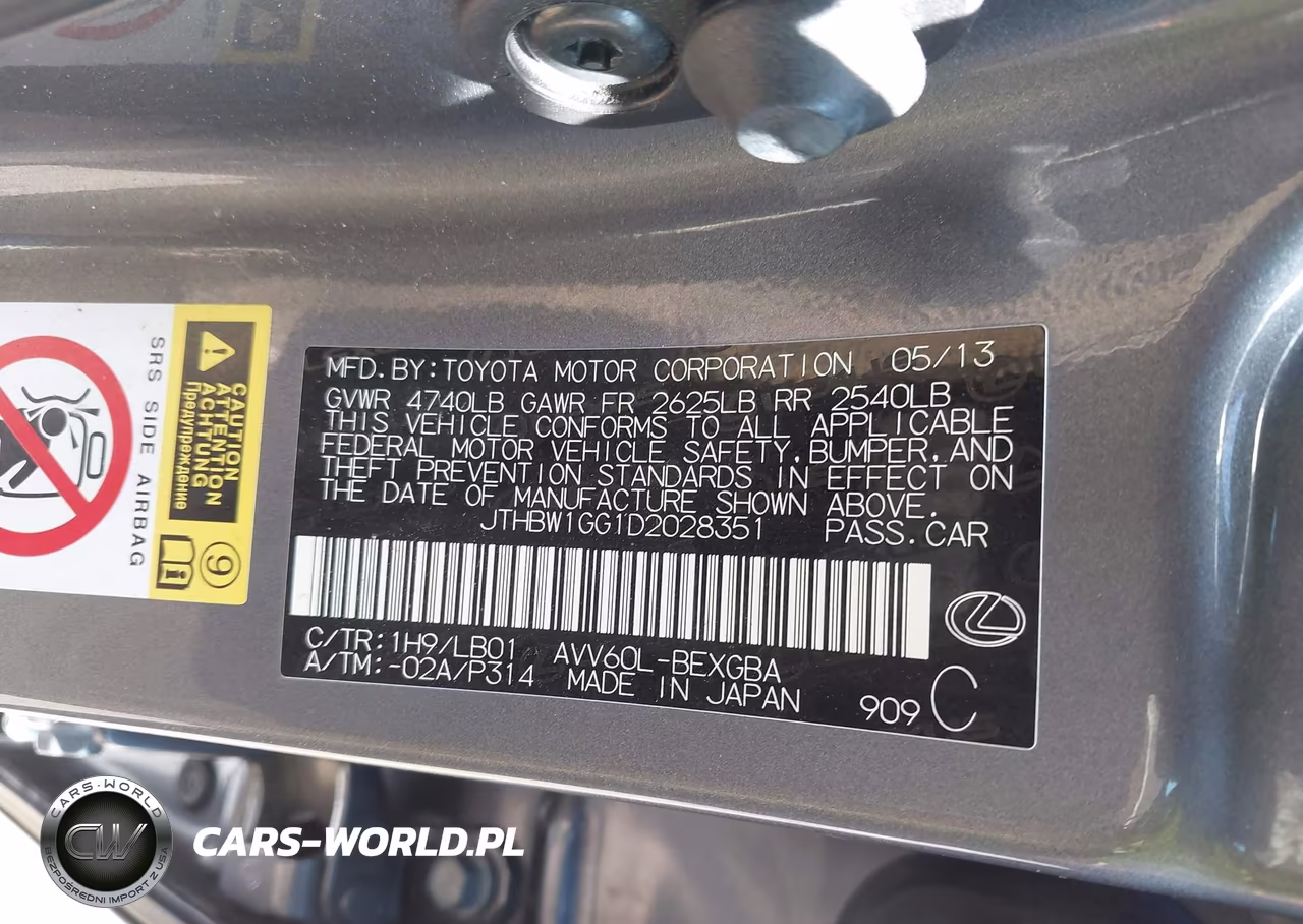 2013 Lexus Es 300H VIN:JTHBW1GG1D2028351 - 9